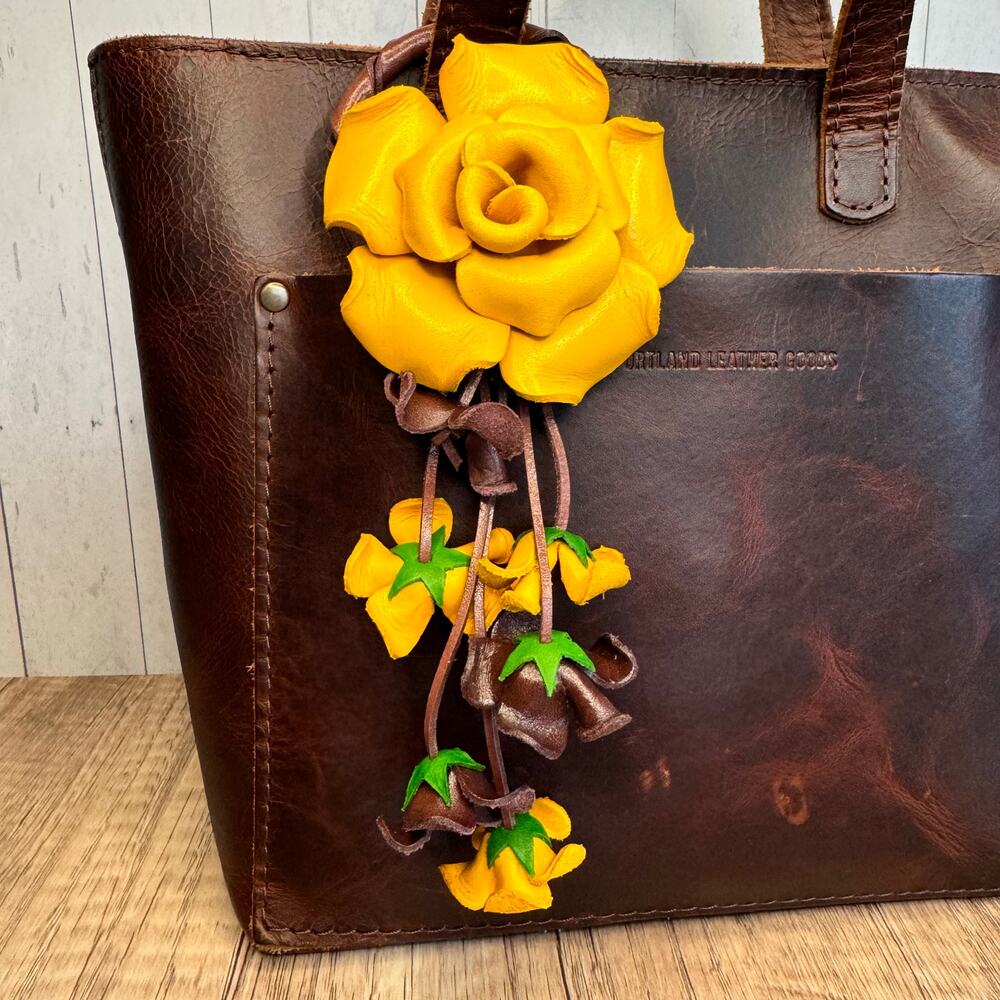 Leather Yellow Rose Purse Charm Genuine Leather Flower Bag Charm NEW FAST SHIP